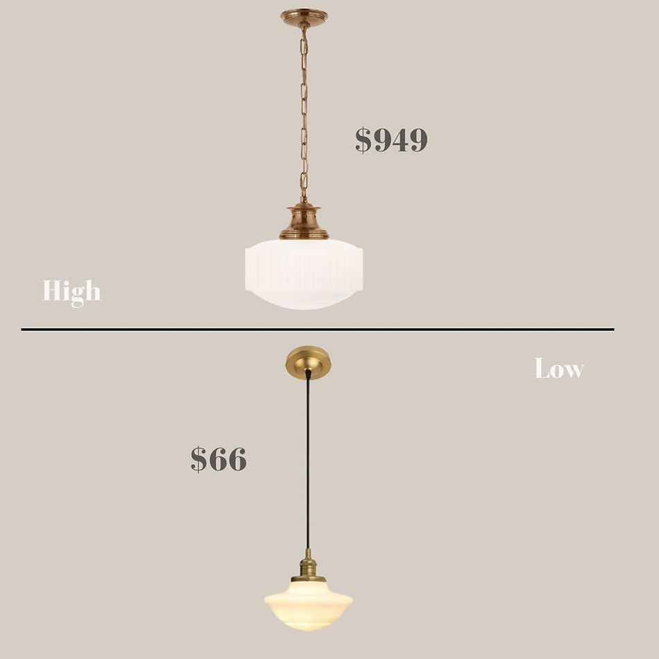 Lookalike trendy Ceiling lights chandeliers pendant flush mount lantern lights that looks like lights visual comfort but are affordable and better on a budget hanging gold and white pendant