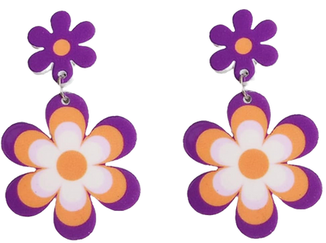 Nostalgic Jewelry: Retro & Vintage Inspired Designs  mid century modern 50's and 60's purple orange white daisy flower earrings