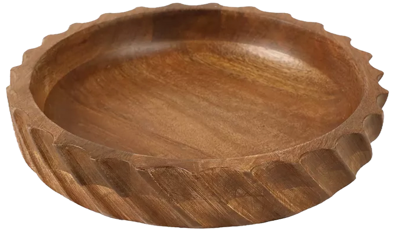 Cozy autumn decor and fall decorating ideas. Seasonal autumn decor on a budget, like this twisted texture mango wood tray that would look beautiful on any coffee table filled with apples or faux pinecones.