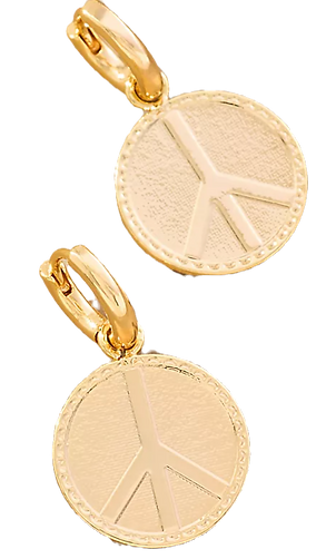 Nostalgic Jewelry: Retro & Vintage Inspired Designs  1970's boho bohemian peace sign charm huggie earring cuff in gold