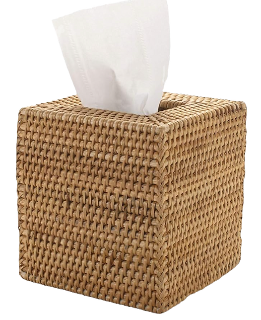 Cozy autumn decor and fall decorating ideas. Seasonal autumn decor on a budget like this rattan tissue box holder in warm brown fall color.