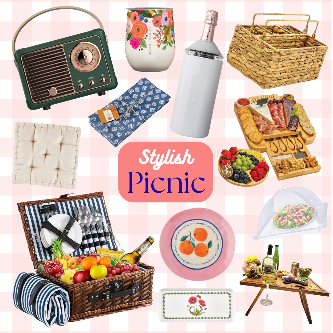 Stylish and functional picnic accessories for outdoor dining.