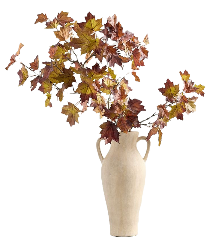 Cozy autumn decor and fall decorating ideas. Seasonal autumn decor like this faux oversized turning maple branch from pottery barn that can be placed in a vase for a fall vibe in your kitchen or living room.