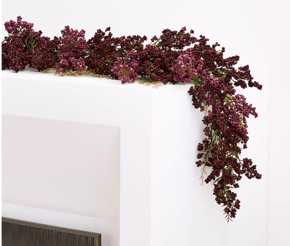 fall burgundy berry garland on a mantle