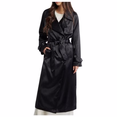belted satin trenchcoat