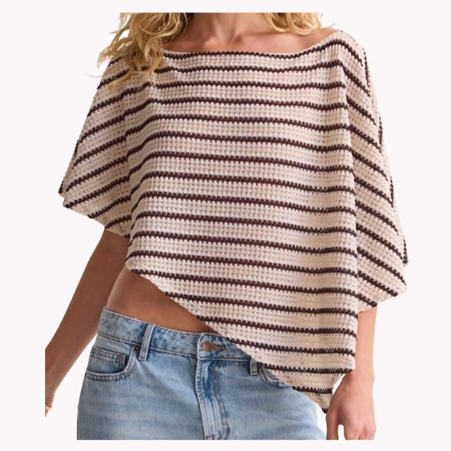 black and white striped short poncho