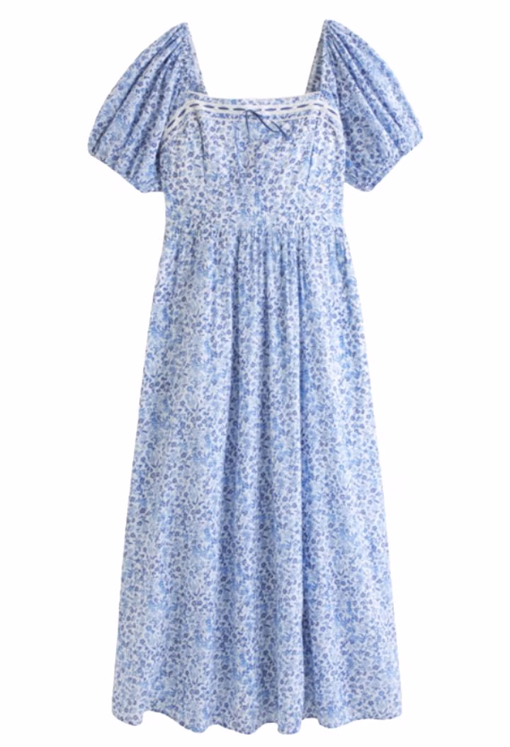 blue floral puff sleeve dress