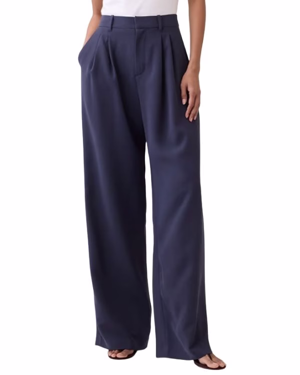blue pleated womens trousers