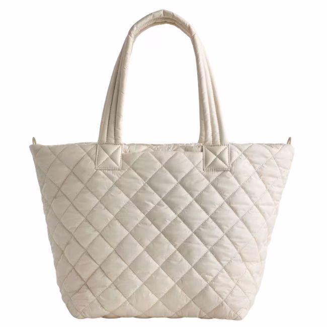 cream white quilted tote bag