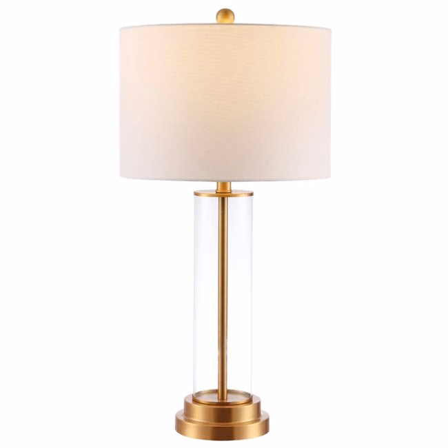 glassa and metal table lamp