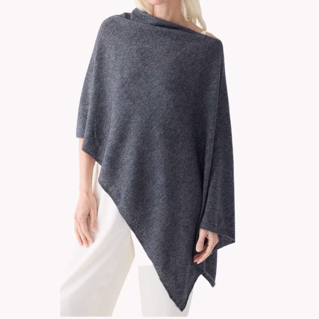 gray asymmetrical cashmere poncho