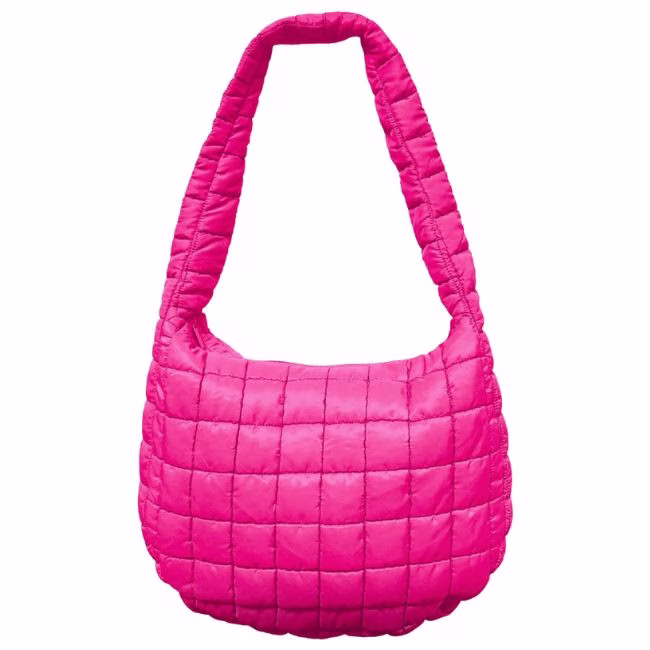 hot pink quilted puffer shoulder bag