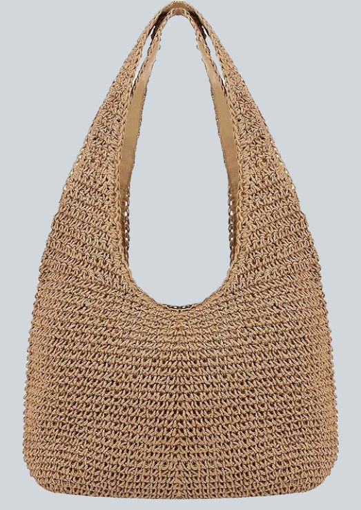 straw woven slouchy hobo bag