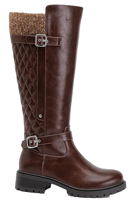 Maroon Burgundy Leather Knee High Boot with Buckles for wide cavles