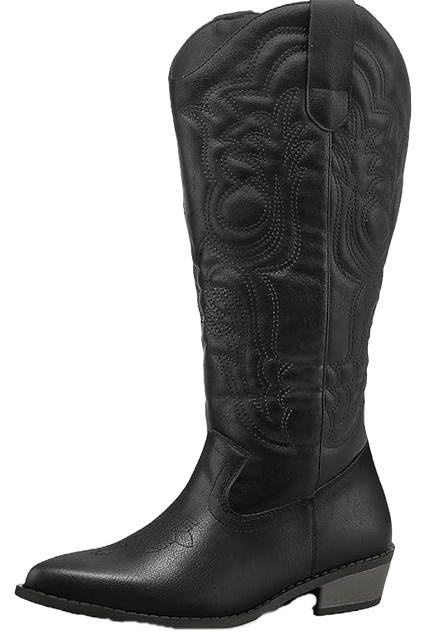 Black Knee High Boot for wide calves