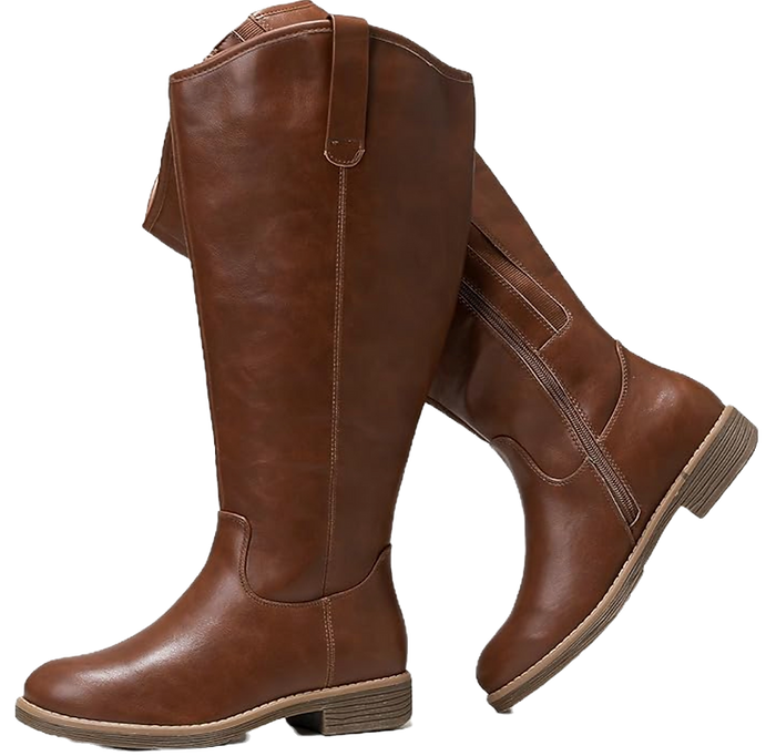 Brown leather knee high boots for wide calves