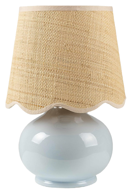 Affordable Coastal Table Lamp certamic blue with rattan lamp shade