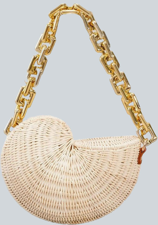 straw woven sea shell handbag