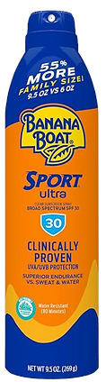 Banana Boat Sunscreen in an orange and blue bottle