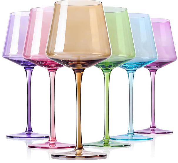 multi colored pretty long stem wine glasses