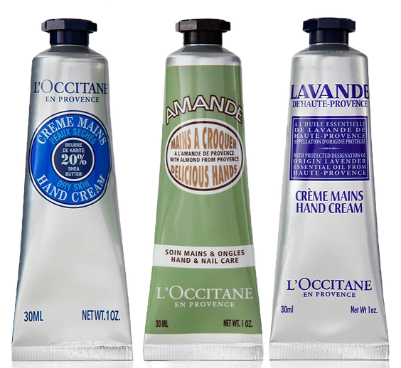 three different hand lotions in varying colors