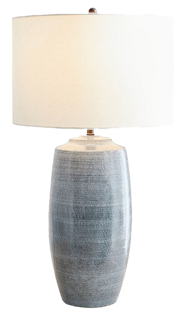 Large ceramic table lamp with blue base and white shade