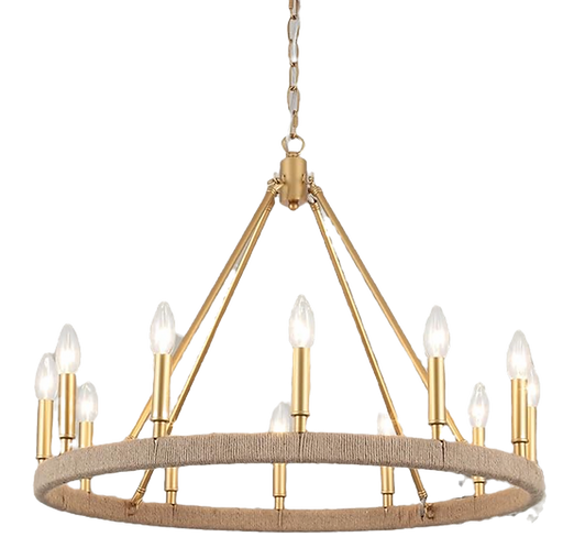 Large Chandelier with candles and rattan