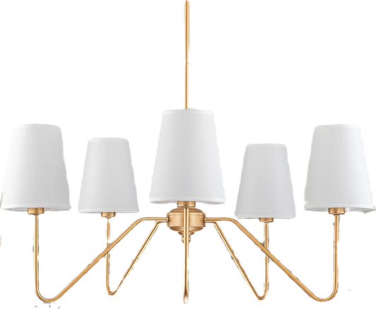 brass chandelier with white lamp shades