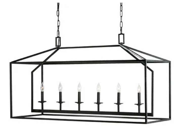 Chandelier with open candles and boxy frame