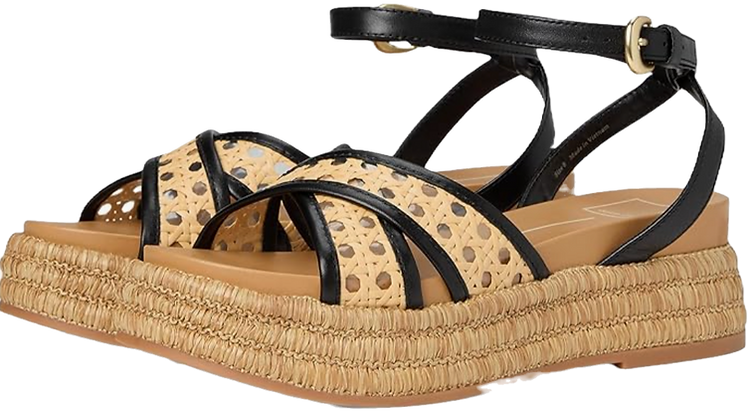 platform sandal with black leather straps