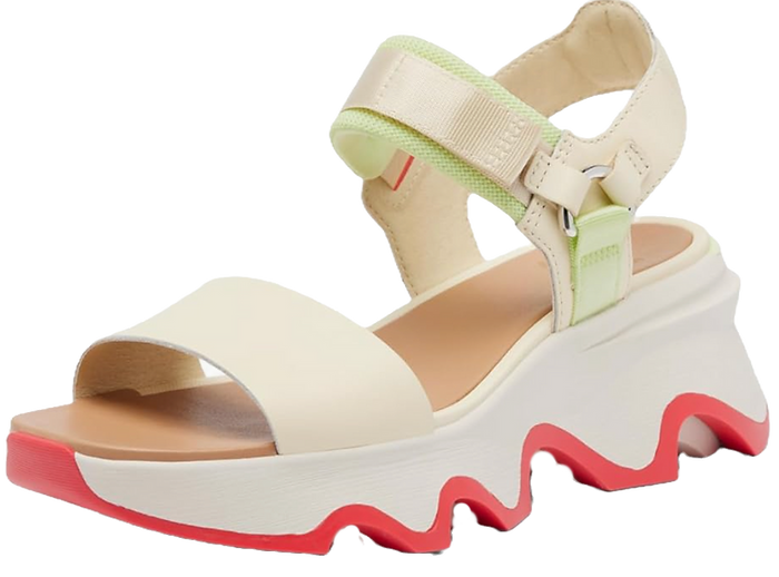 sorel platform sandal in white with funky bottom