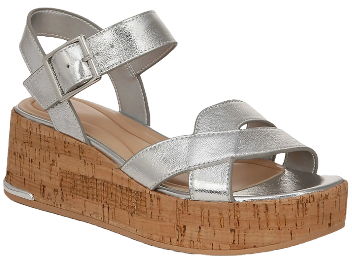 silver platform sandal with cork sole