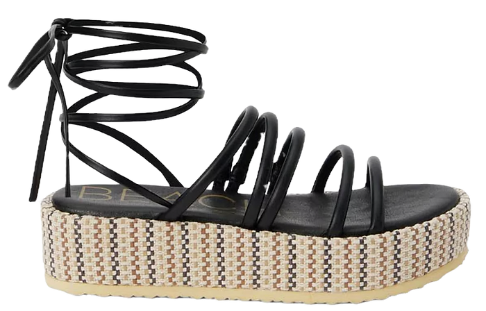 Black strappy gladiator sandal with platform sole