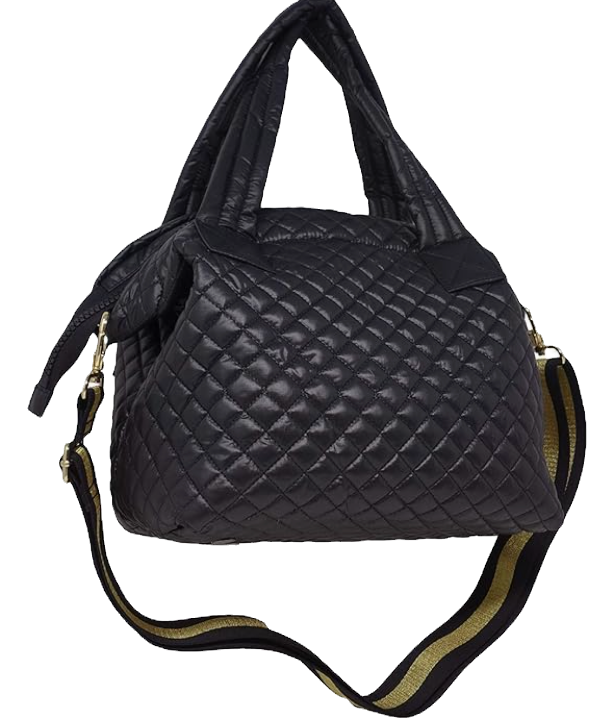 black quilted tote bag