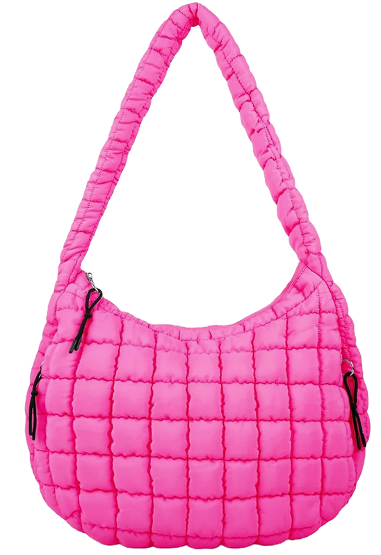 Hot Pink Quilted bag with top handle and zipper