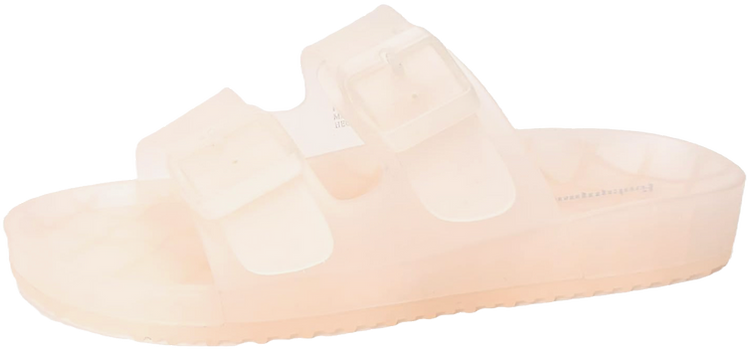 Pink plastic jelly sandals that look like Birkenstocks