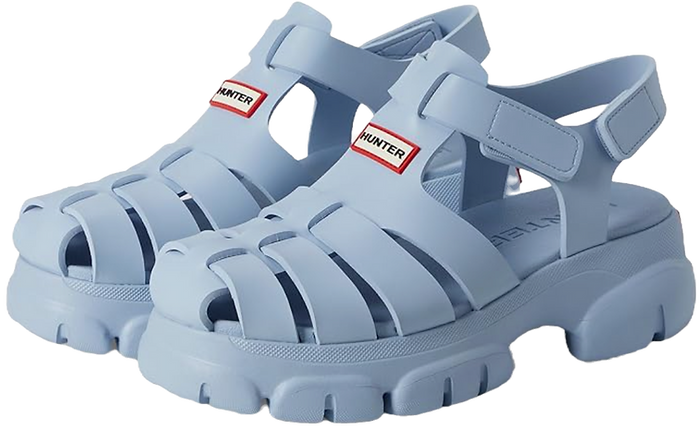 Chunky blue fisherman jelly sandals