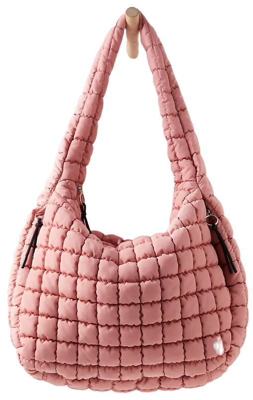 Pink quilted carryall bag for teen girls with top handle