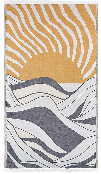 oversized turkish beach towel with a design in yellow white and gray