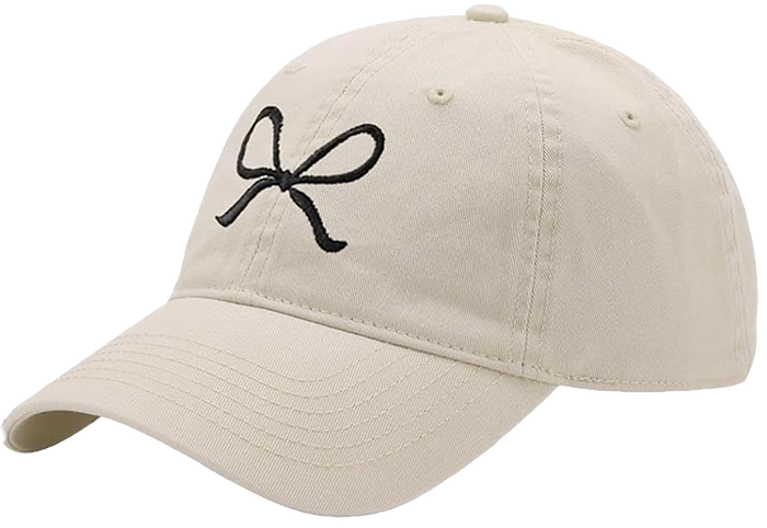 White ballcap with a black bow on the front