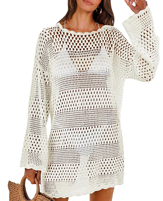 white mesh beach cover up