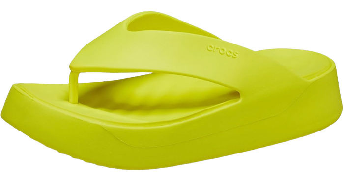 bright yellow croc flip flops