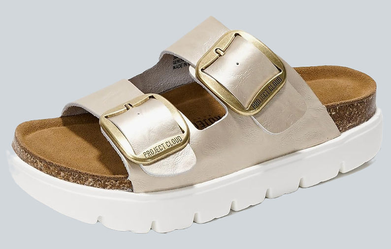 Birkenstock Sandal Dupes in gold with platform sole