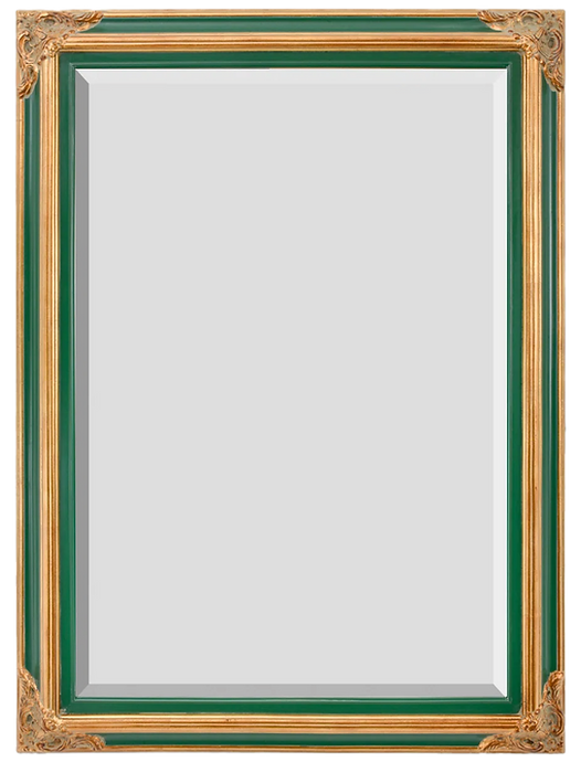 antique vintage mirror with gold and green trim