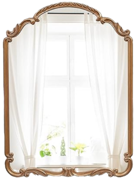 antique vintage looking wall mirror with scalloped gold edges