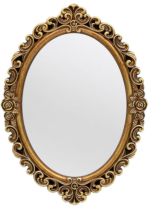 Oval antique vintage looking wall mirror with gold pretty decorative edges