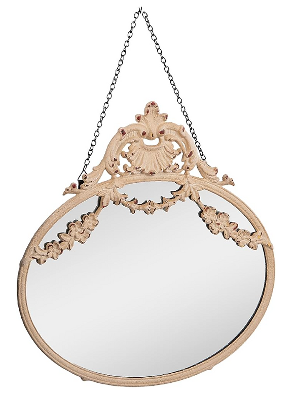 Hanging antique vintage looking round wall mirror with gold decoration