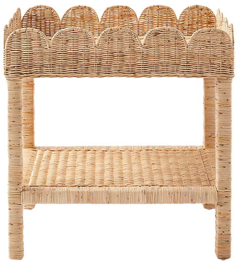 serena and lily rattan scalloped side table