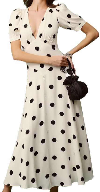 black and white large polka dot long dress