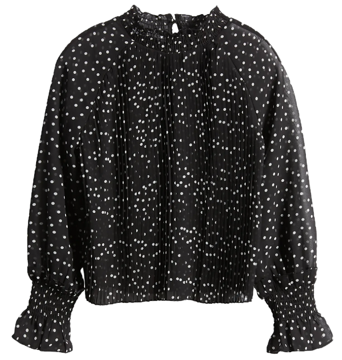 black and white polka dot shirt
